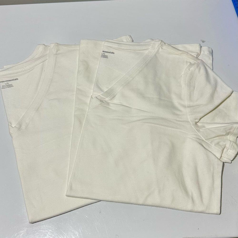 Amazon Essentials Short Sleeve Tees Set of 2 Size L Cream (183)